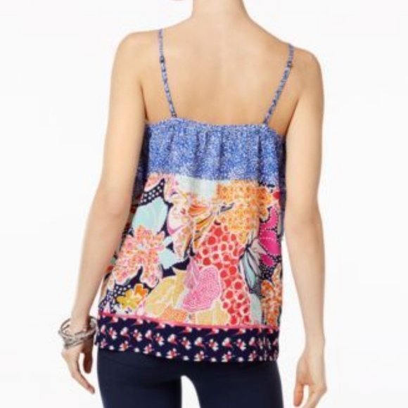 NY Collection Mixed-Print Lace-Up Tank Top - Picture 2 of 7